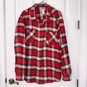 Haband Men's Red Plaid Collared Long Sleeve Flannel Shirt XXL